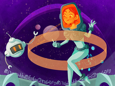 VES Onboarding Illustration alien antigravity astronaut galaxy help illustration learning onboarding planets retro robot space spaceship spacesuit spacewoman stars travel universe