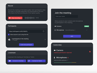 Spark video meetings UI elements