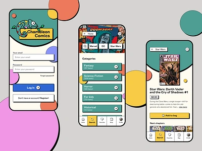 Chameleon Comics brutalism categories comics illustration inspiration login mobile mobile app mobile design neubrutalism product detail search shop store trand ui ux