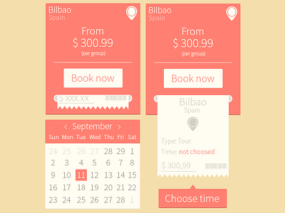 Booking a trip booking button calendar elements flat minimalist price print ticket traveling trip ui