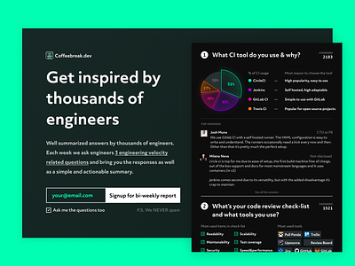Coffeebreak - Inspired by engineers community data engineers graphs landing page signup statistics teaser