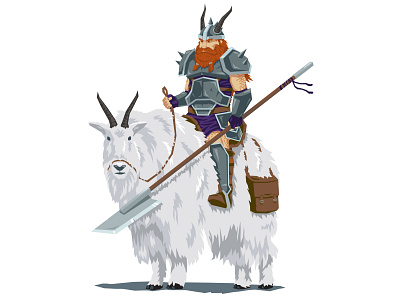 Dwarf Rider armor beard character design fantasy goat helmet horns illustration mountain goat spear vector
