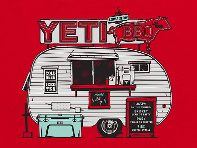 YETI BBQ Trailer Tees bbq cooler illustration neon signage trailer vector yeti