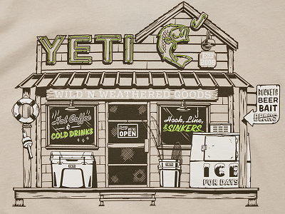 YETI Baitshop building cooler fish ice neon neon sign shack wood yeti