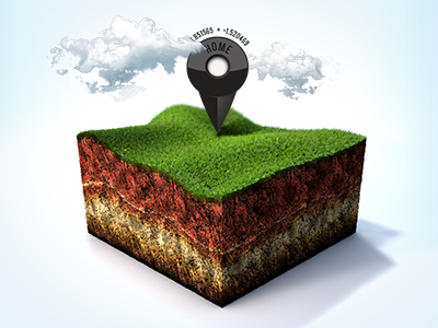 This land is my land 3d clouds earth grass map pin realistic