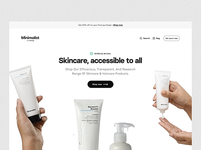Minimalist - Skincare accessible to all beauty beauty website clean clean website cosmetics health landing page makeup minimal website product product website redesign skin skin care ui ux uxui website