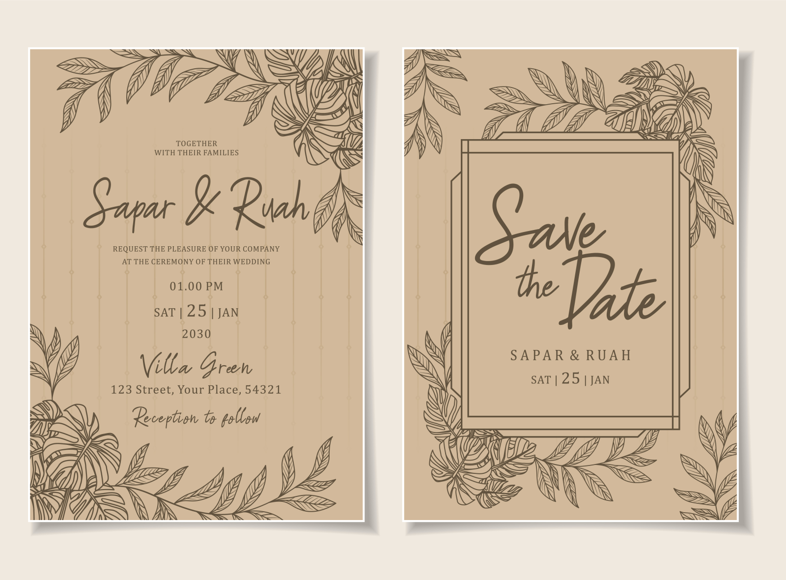 Florals Sketch Wedding Invitation - Especially Yours Designs