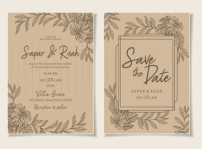 Wedding Invitation Card Floral Sketch card day design drawing engagement family floral flower illustration invitation love married paper plant save the date sketch template valentine wedding