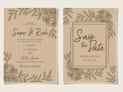 Wedding Invitation Card Floral Sketch