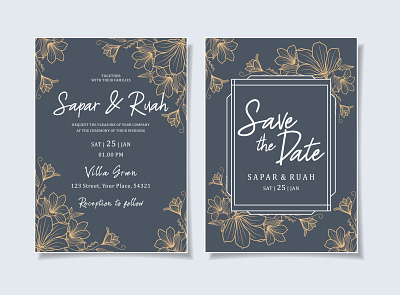 Wedding Invitation Card Floral Sketch card day design drawing engagement family floral flower illustration invitation love married paper plant save the date sketch template valentine wedding