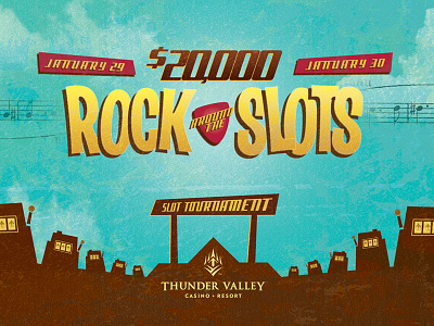 Rock Around the Slots art casino direction lock up promo promotion resort slot thunder tournament typography valley
