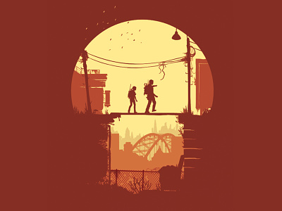 prompthunt: last of us 4k wallpaper with Ellie and Joel fighting against a  clicker together. Illustrated style with bright vibrant colours