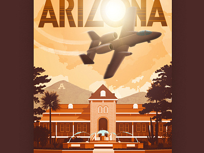 Fly Arizona arizona art deco asu campus college illustration plane poster squadron posters sun university vector