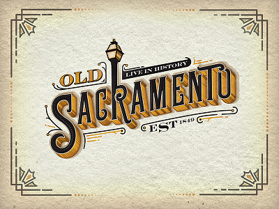 Old Sacramento 3d brand gold lettering logo old sacramento victorian