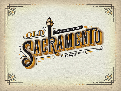 Old Sacramento 3d brand gold lettering logo old sacramento victorian