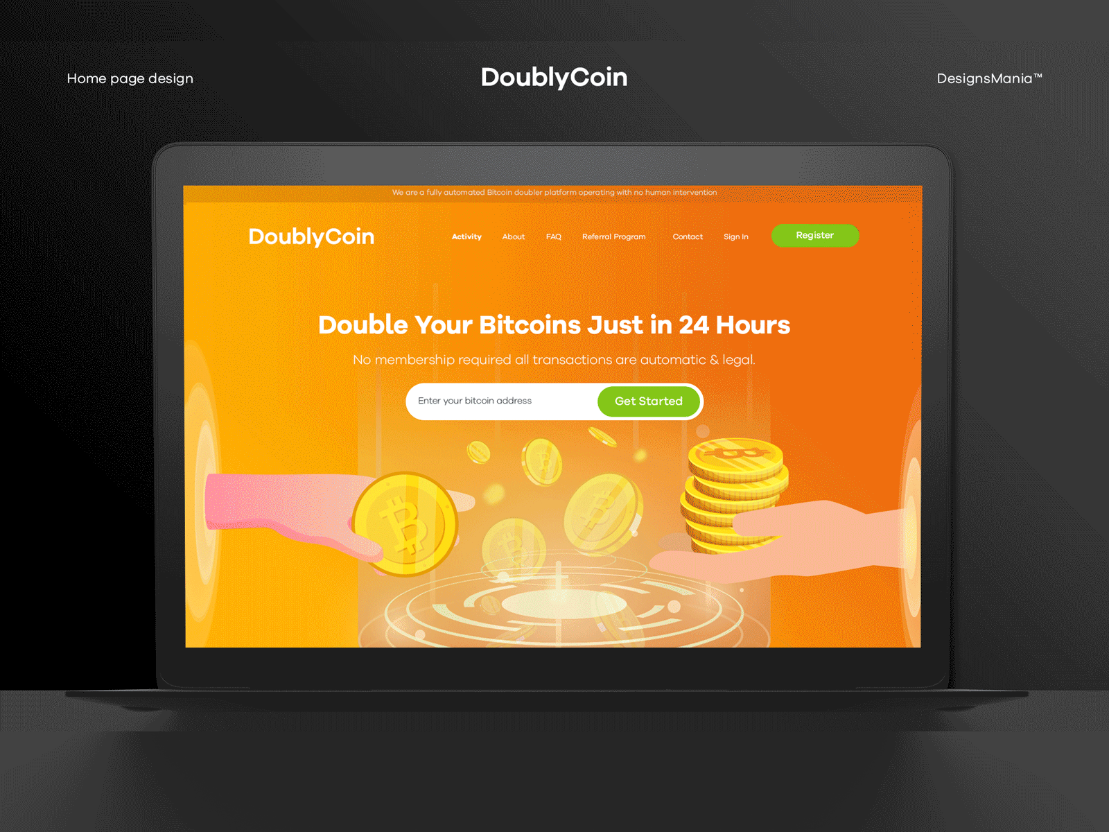 home page design for doubly coin animation bitcoin coin cryptocurrency design motion ui ux webdesign website