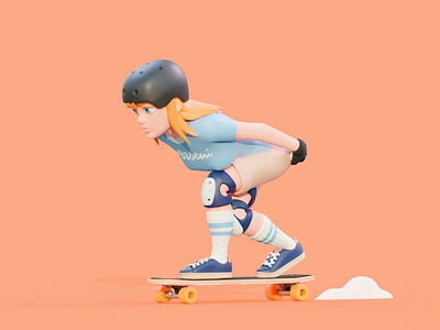 Longboard character 3d 3d art app blender c4d character colorful downhill figma girl icon illustration longboard longboarder photoshop render skate skater ui ux