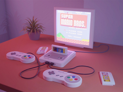 My Game Console ;) Nintendo Super Famicom 3d deskop artwork game console low poly mario nintendo render super famicom