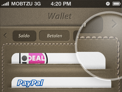Mobile Payment / Ticketing App Concept leather mobile payments mobtzu skeuomorphism ui