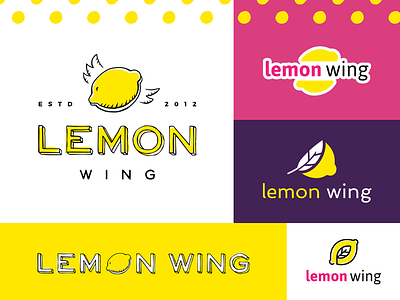 Logo Options - Flying Lemons and More bright clean colorful feather fun identity lemon logo logos mark pink playful purple vibrant wings