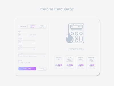 Calorie Calculator calculator calculator app calculator ui calories dailyui design dribbble flat minimal neumorphism ui ux web web design web concept web ui design