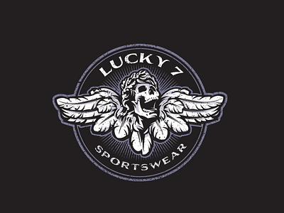 Lucky 7 Sportswear graphic design logo skull wings