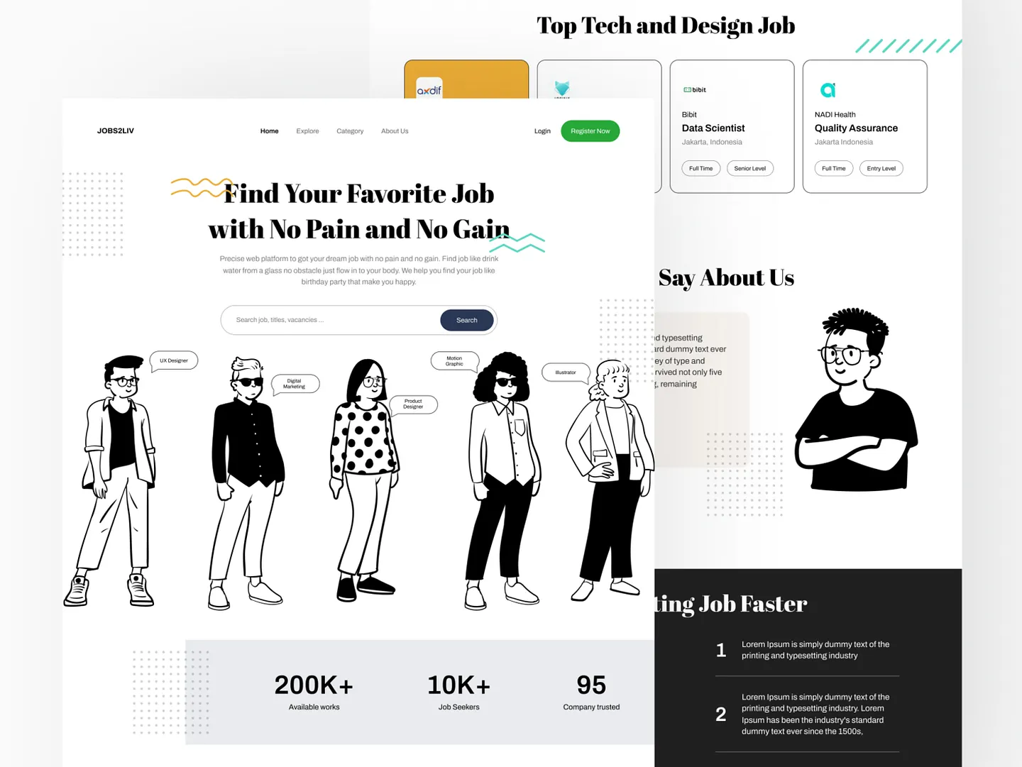 Modern Job Board Website Design: JOBS2LIV Landing Page