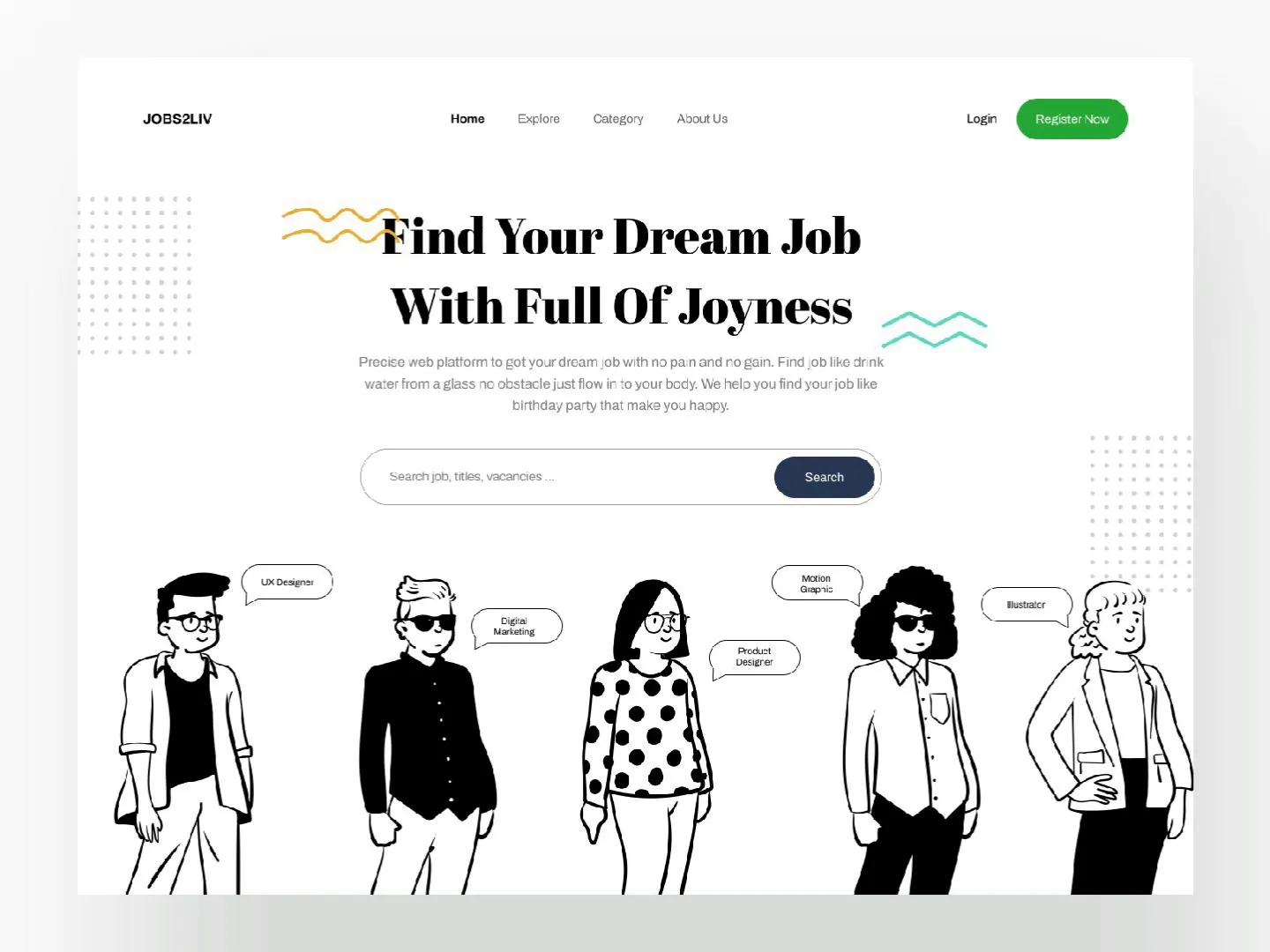 Modern Job Board Website Design: JOBS2LIV Landing Page