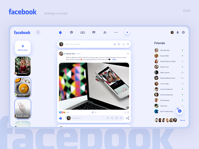 Facebook main desctop page clear design desctop facebook redesign social media social network ui ux visual content
