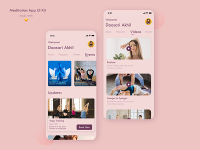 Meditation App app app design design events excercise minimal podcast ui video yoga app
