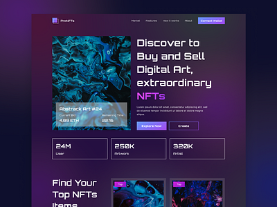 NFT Landing Page Website art design digitalart landingpage minimalist modern nft ui uidesign uiux user interface userinterface website