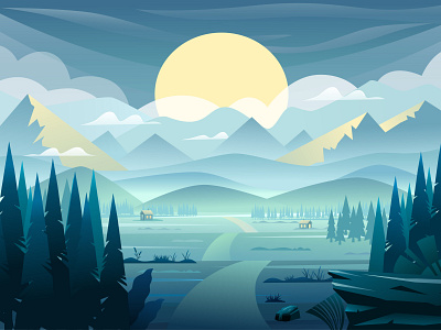 Mountain landscape adobe illustrator design forest graphic illustration landscape landscaping mountain mountains sun sunrise vector vector art