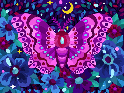 Fluffy moth 2dillustration adobe illustrator animal butterfly design flat flower graphic illustration moon moth vector vector art