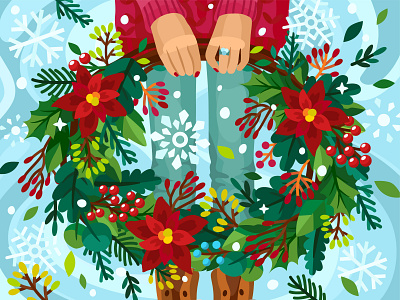 Christmas wreath 2dillustration adobe illustrator christmas christmas card design flat flower graphic illustration vector vector art wreath