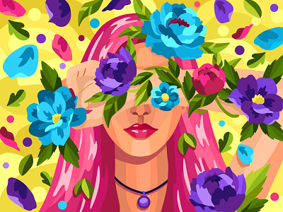 Spring girl 2dillustration adobe illustrator design flat flower girl graphic illustration spring vector vector art