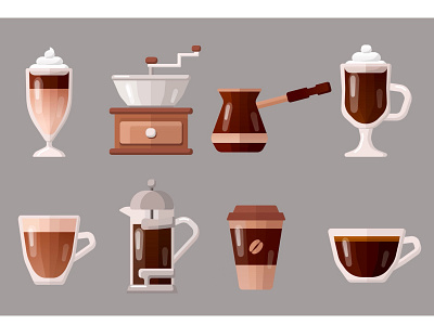 Coffee icons adobe illustrator coffee design flat food food and drink graphic icon illustration vector vector art