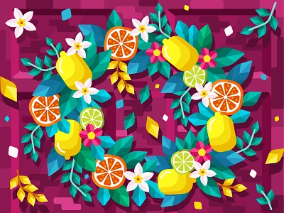 Citrus wreath 2dillustration adobe illustrator app design design flat flower food graphic illustration lemon orange spring vector vector art wreath