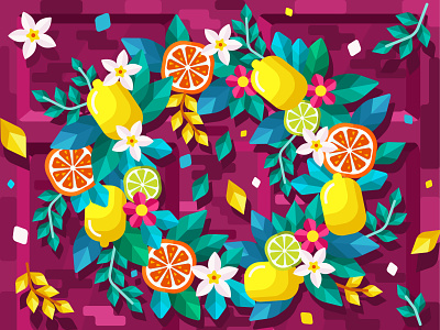 Citrus wreath 2dillustration adobe illustrator app design design flat flower food graphic illustration lemon orange spring vector vector art wreath