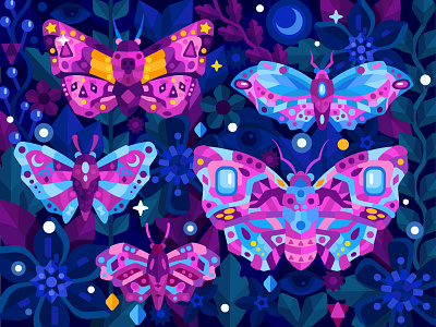 Mystical moths adobe illustrator animal design flat flower game graphic illustration moth vector vector art