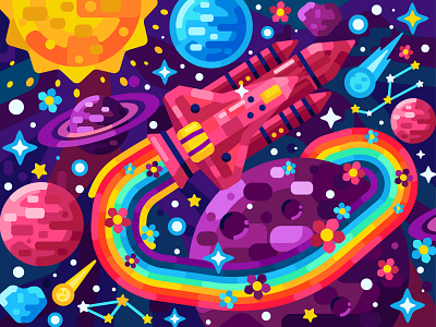 Rainbow trace adobe illustrator cosmos design flat flower graphic illustration rocket space vector vector art