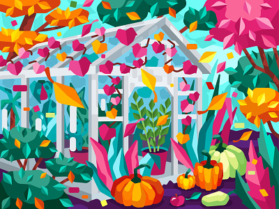 Autumn adobe illustrator autumn design flat garden graphic greenhouse illustration leaves plant pumpkin tree vector vector art