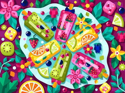 Fruit ice adobe illustrator design flat design flower food graphic ice cream illustration spring summer vector vector art