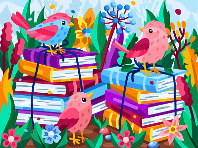 Stack of books adobe illustrator bird book design flat flower graphic illustration nature vector vector art