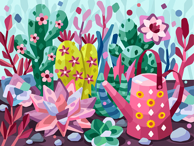 Succulents and cactuses adobe illustrator art cactus design digital flat flower graphic illustration plant succulent vector vector art
