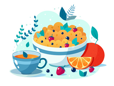 Breakfast adobe illustrator breakfast cereal design graphic healthy food healthyfood illustration oats tea vector vectorart