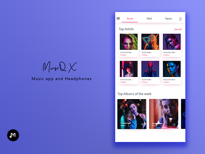 MusiQ X Artist design android app android app design android app development app audio branding cards cards ui cheerful colored shadow colorful app dark app design music