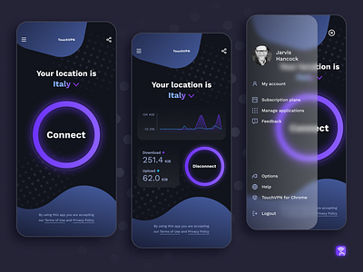 Touch VPN — Mobile App app app design minimal mobile modern redesign tech ui uiux vpn