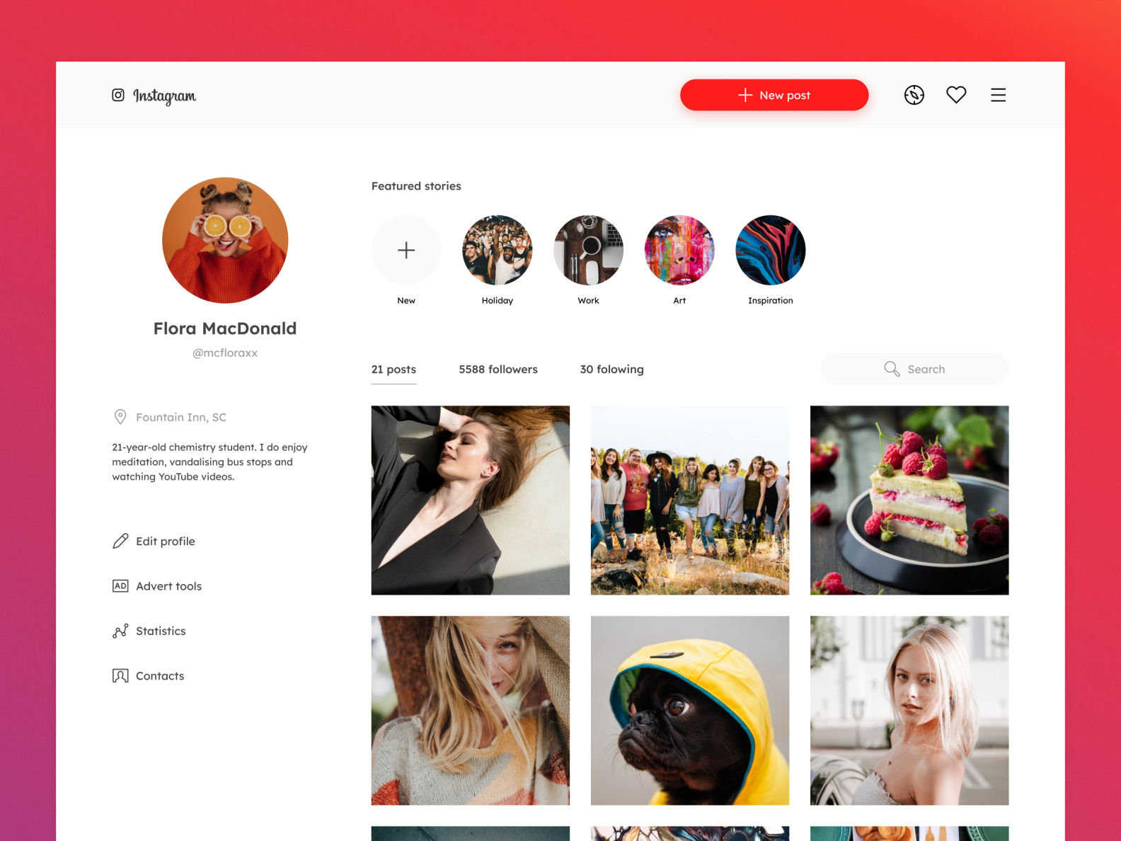 Instagram Profile Page – Web Design by Bekk One on Dribbble