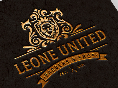 LEONE UNITED BARBERS & SHOP branding graphic design logo