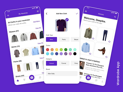 Wardrobe App design 3d android app animation branding clean design clean ui design graphic design icons illustration logo motion graphics ui ux vector